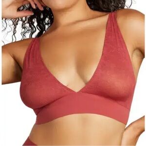 SIELLA New Soft Lace Plunge Unpadded Bra Bralette Deep V Rosewood Size XL 38 B-D